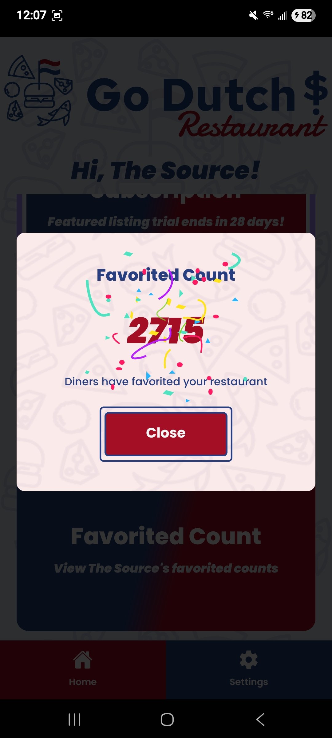 Go Dutch restaurant app - Favorited count